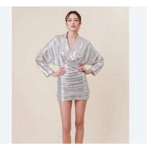 Women's line & dot Silver Sequin Mini Dress XS